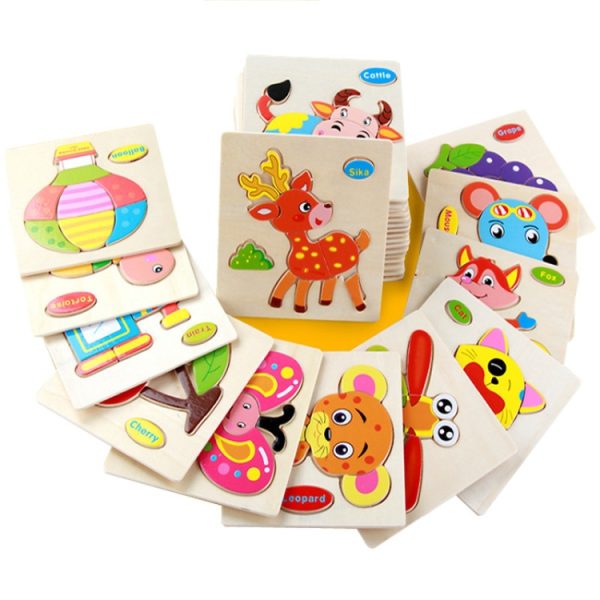 2 PCS Educational Toddler Wooden Toy Cartoon Animal 3D Puzzle – Image 3