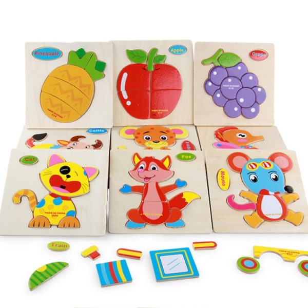 2 PCS Educational Toddler Wooden Toy Cartoon Animal 3D Puzzle – Image 4