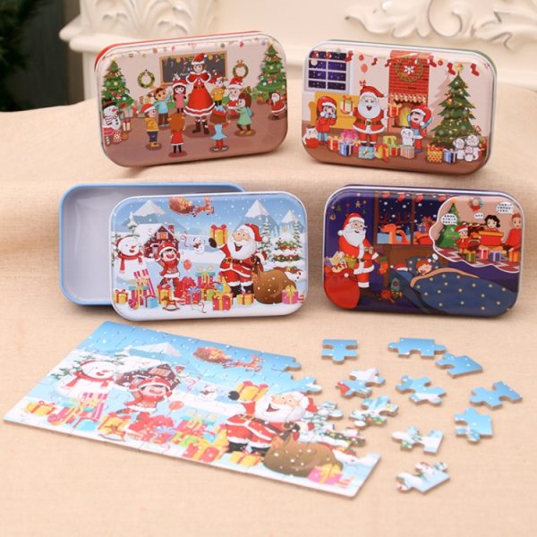 4 PCS Christmas Wooden Handmade Santa Claus Puzzle Toy - Image 3