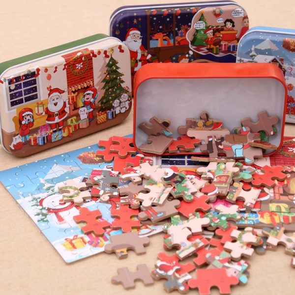 4 PCS Christmas Wooden Handmade Santa Claus Puzzle Toy - Image 8