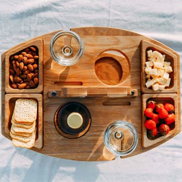 Portable Picnic Wooden Wine Glass Holder Detachable Wine Table - Image 5