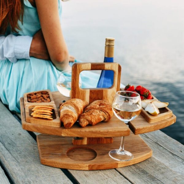 Portable Picnic Wooden Wine Glass Holder Detachable Wine Table - Image 6