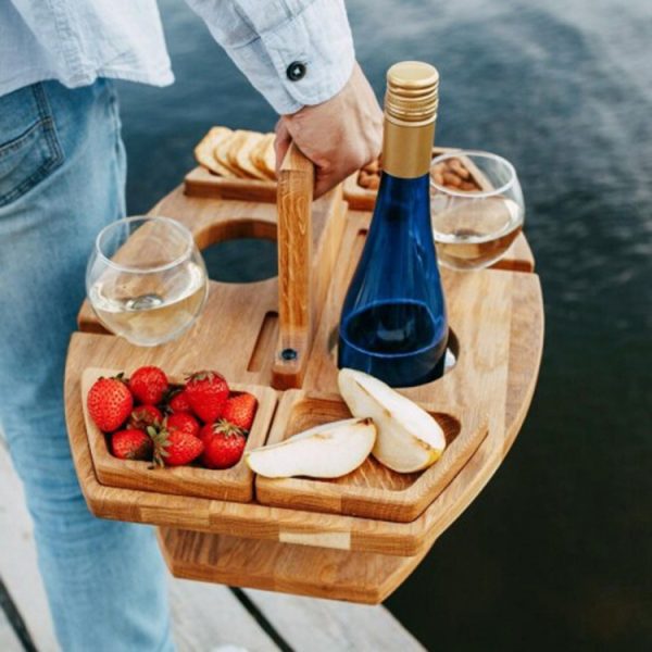 Portable Picnic Wooden Wine Glass Holder Detachable Wine Table - Image 7