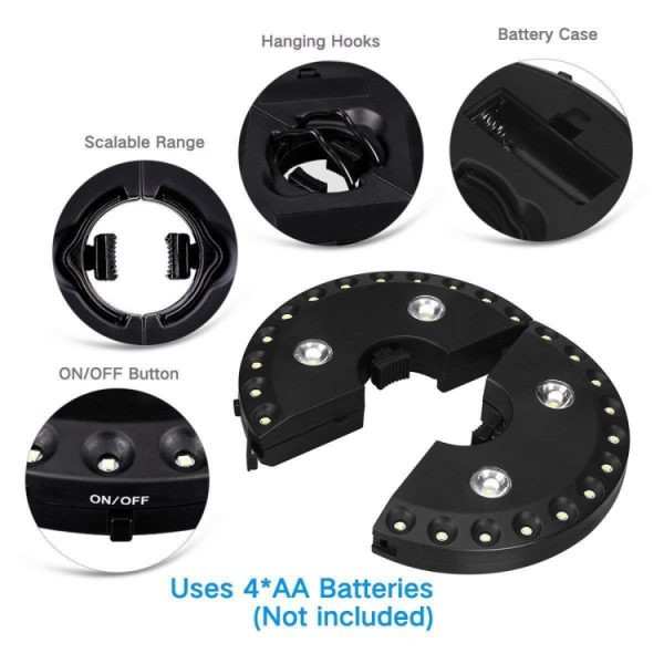 24+4 LEDs Umbrella Light Balcony Emergency Tent Light for 2.5-3.5cm Pole - Image 7
