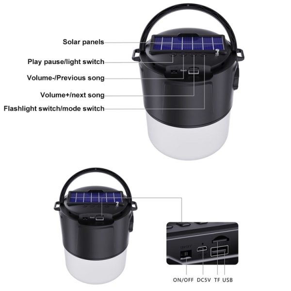 DV-V12 Outdoor Solar Camping Light FM Card Bluetooth Speaker - Image 7