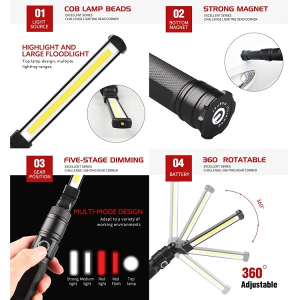 W553 280LM USB Rechargeable Folding Mobile Handheld Work Emergency Light - Image 6