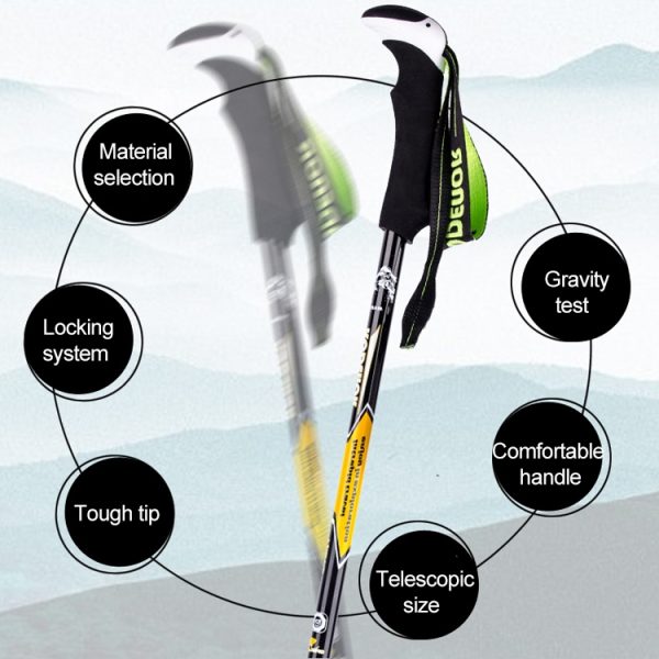 KODENOR Outdoor Mountaineering Portable Foldable Carbon Fibre Straight Handle Alpenstocks Trekking Poles, Length : 63-135CM, Length : 63-135CM (Black+green), Length : 63-135CM (Black Blue), Length : 63-135CM (Black Yellow) - Image 4