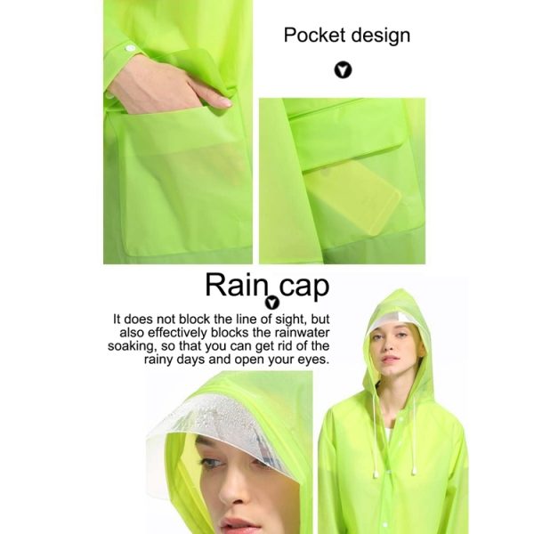 Fashion Adult Lightweight EVA Transparent Frosted Raincoat Big Hat With Pocket Size: L - Image 3