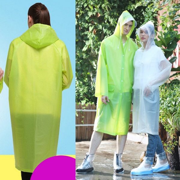 Fashion Adult Lightweight EVA Transparent Frosted Raincoat Big Hat With Pocket Size: L - Image 6