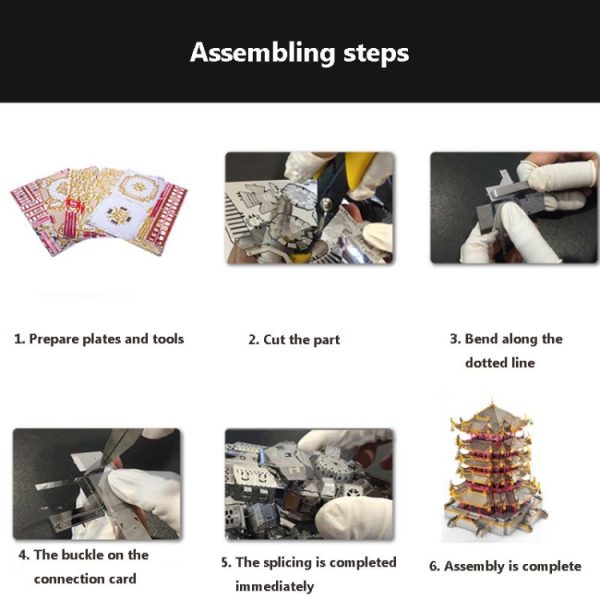 3D Metal Assembly Model Tower of Yellow Crane Puzzle Toy - Image 8