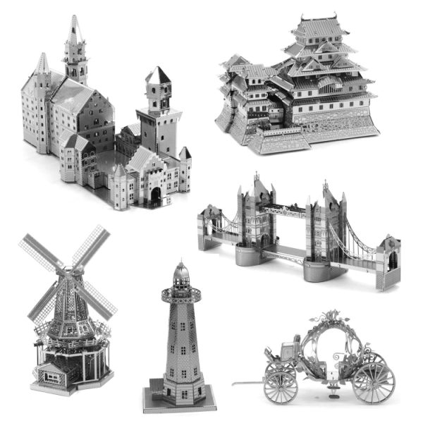 3 PCS 3D Metal Assembly Model World Building DIY Puzzle Toy, Leaning Tower of Pisa, Big Ben, Golden Gate Bridge, Empire State Building, White House, Five-storied Pagoda, Brooklyn Bridge, Carousel, American Tower, Kennedy Arts Center, Washington Monument, Arab star, Tokyo Railway Station, Ferris Wheel, Chrysler Building, Seattle Space Needle, Burj Khalifa, Sundial Bridge, U.S. Congress, Temple Of Athens, Greece, Tokyo Tower, Canadian Television Tower, Rockefeller Building, Javits Convention Center, Eiffel Tower In Paris, Neuschwanstein, Lighthouse, Auckland Sky Tower, World Trade Center, Tower Bridge, Brandenburg Gate, Dutch Windmills, Sydney Opera House, Locomotive, Motor Car, Space Mountain, Ghost Car, Sleeping Beauty Castle, Pumpkin Car, Ghost Castle, Belem Tower, Bosphorus Bridge, Buckingham Palace, Cable Car, Knotts Football Stadium, Drilling An Oil Well, Moscow Federal Building, Spinning Ferris Wheel, Galata, Turkey, Hong Kong Bank Of China Tower – Image 3