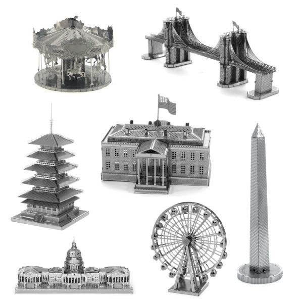 3 PCS 3D Metal Assembly Model World Building DIY Puzzle Toy, Leaning Tower of Pisa, Big Ben, Golden Gate Bridge, Empire State Building, White House, Five-storied Pagoda, Brooklyn Bridge, Carousel, American Tower, Kennedy Arts Center, Washington Monument, Arab star, Tokyo Railway Station, Ferris Wheel, Chrysler Building, Seattle Space Needle, Burj Khalifa, Sundial Bridge, U.S. Congress, Temple Of Athens, Greece, Tokyo Tower, Canadian Television Tower, Rockefeller Building, Javits Convention Center, Eiffel Tower In Paris, Neuschwanstein, Lighthouse, Auckland Sky Tower, World Trade Center, Tower Bridge, Brandenburg Gate, Dutch Windmills, Sydney Opera House, Locomotive, Motor Car, Space Mountain, Ghost Car, Sleeping Beauty Castle, Pumpkin Car, Ghost Castle, Belem Tower, Bosphorus Bridge, Buckingham Palace, Cable Car, Knotts Football Stadium, Drilling An Oil Well, Moscow Federal Building, Spinning Ferris Wheel, Galata, Turkey, Hong Kong Bank Of China Tower – Image 5
