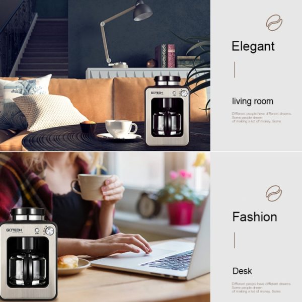 GOTECH Household Small Coffee Machine Automatic Grinding Integrated Commercial Freshly Ground Drip Coffee Pot, UK Plug, EU Plug – Image 7