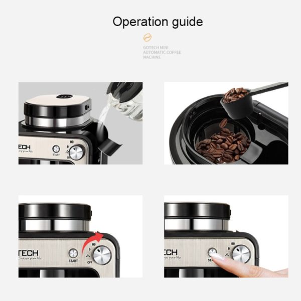GOTECH Household Small Coffee Machine Automatic Grinding Integrated Commercial Freshly Ground Drip Coffee Pot, UK Plug, EU Plug – Image 8