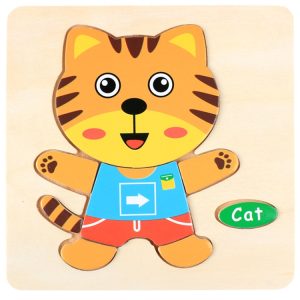 5 PCS Children Wooden 3D Puzzle Baby Educational Early Education Toys, Kitten, Mouse, Cock, Puppy, Little Monkey, Pony, Bunny, Giraffe, Little Duck, Bear, Elephant, Dragonfly, Bee, Butterfly, Tortoise, Dolphin, Goldfish, Crab, Dinosaur, Caterpillar, Helicopter, Aircraft, Bus, Steamship