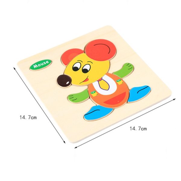 5 PCS Children Wooden 3D Puzzle Baby Educational Early Education Toys, Kitten, Mouse, Cock, Puppy, Little Monkey, Pony, Bunny, Giraffe, Little Duck, Bear, Elephant, Dragonfly, Bee, Butterfly, Tortoise, Dolphin, Goldfish, Crab, Dinosaur, Caterpillar, Helicopter, Aircraft, Bus, Steamship - Image 4