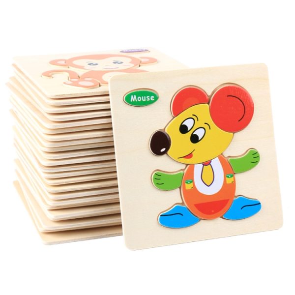 5 PCS Children Wooden 3D Puzzle Baby Educational Early Education Toys, Kitten, Mouse, Cock, Puppy, Little Monkey, Pony, Bunny, Giraffe, Little Duck, Bear, Elephant, Dragonfly, Bee, Butterfly, Tortoise, Dolphin, Goldfish, Crab, Dinosaur, Caterpillar, Helicopter, Aircraft, Bus, Steamship - Image 5