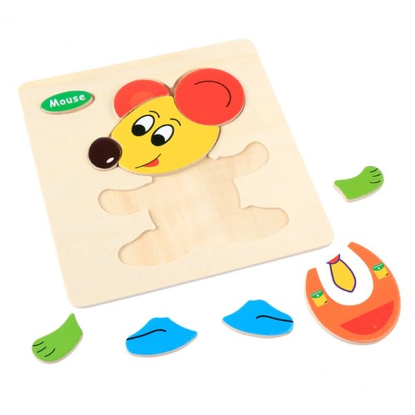 5 PCS Children Wooden 3D Puzzle Baby Educational Early Education Toys, Kitten, Mouse, Cock, Puppy, Little Monkey, Pony, Bunny, Giraffe, Little Duck, Bear, Elephant, Dragonfly, Bee, Butterfly, Tortoise, Dolphin, Goldfish, Crab, Dinosaur, Caterpillar, Helicopter, Aircraft, Bus, Steamship - Image 6