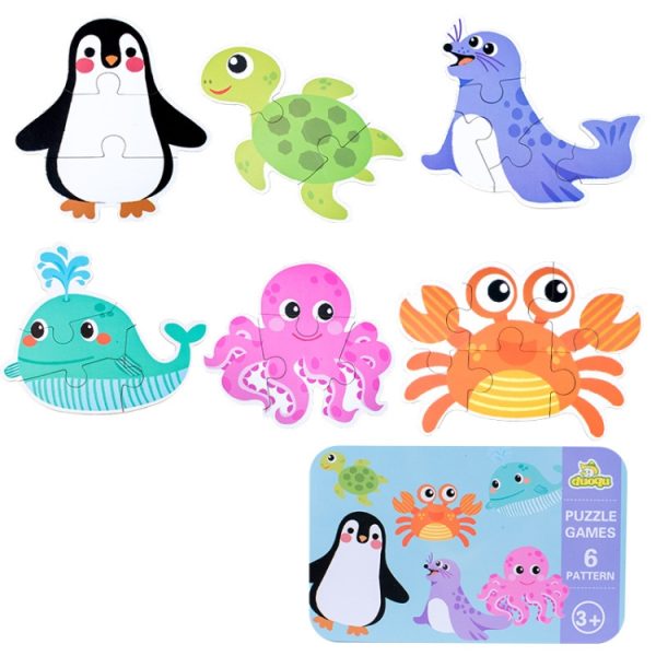 DUOQU Children Early Education Picture Puzzle Toy Box Set, Ocean Animal, Dinosaur, Wild Animal, Livestock  Animal, Transportation