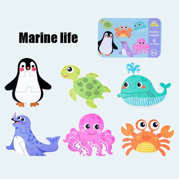 DUOQU Children Early Education Picture Puzzle Toy Box Set, Ocean Animal, Dinosaur, Wild Animal, Livestock  Animal, Transportation - Image 10