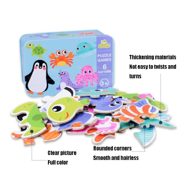 DUOQU Children Early Education Picture Puzzle Toy Box Set, Ocean Animal, Dinosaur, Wild Animal, Livestock  Animal, Transportation - Image 5