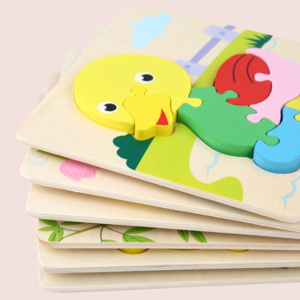 4 PCS / Sets Of Children Early Education Three-Dimensional Wooden Animal Puzzle Toys, Tiger + Kitten + Submarine + Ambulance, Elephant + Hippo + Whale + Ocean Fish, Panda + Bear + Rocket + Ship, Duck + Dragonfly + Rhino + Pony - Image 5