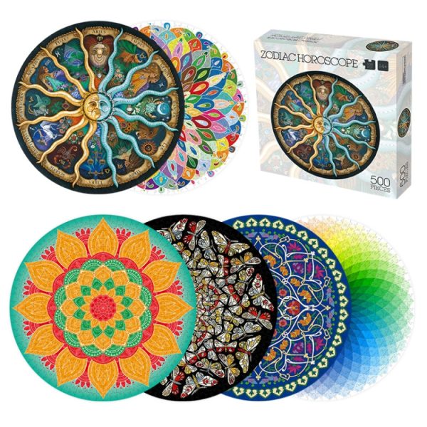 Round Adult Plane Puzzle Jigsaw Toy 500 Pieces, Diameter: 48CM, Artascope, Blooming Color, Butterfly, Zodiac, Rainbow, Magic Flower - Image 2