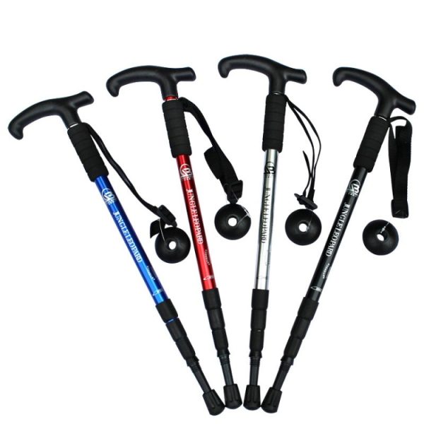 JUNGLELEOPARD Four-Section Curved Handle Aluminum Alloy Trekking Pole, Silver White#52-110cm, Red#52-110cm, Black#52-110cm, Blue#52-110cm – Image 2