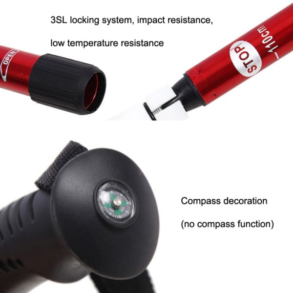 JUNGLELEOPARD 3-Section Straight Handle Aluminum Trekking Pole Multifunctional Walking Hand Crutches, Red#66-135cm, Blue#66-135cm, Black#66-135cm, Silver White#66-135cm - Image 5