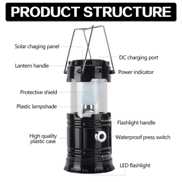 LED Tent Light Solar Rechargeable Camping Light Stretchable Multifunctional Lantern, Support USB Output - Image 4