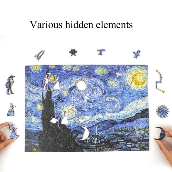 Irregular Wooden Puzzle Adult High Difficulty Creative Gift, The Starry Night - Image 2