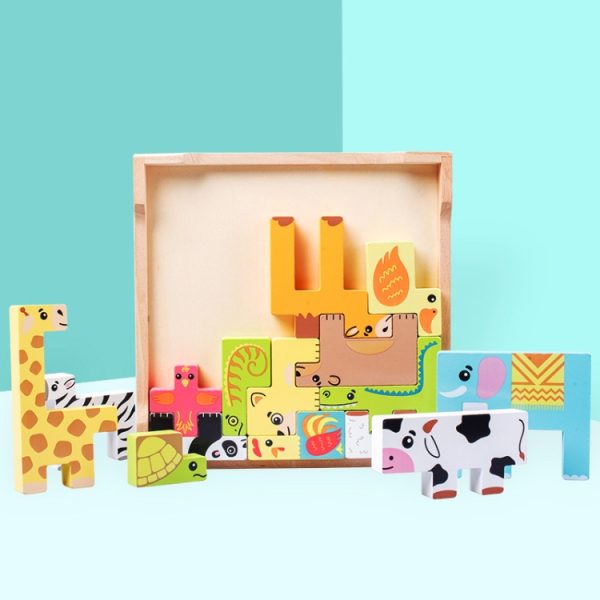 Children Early Education Intelligence Toys 3D Cube Blocks Cartoon Animal Puzzle, Cartoon Animal - Image 2