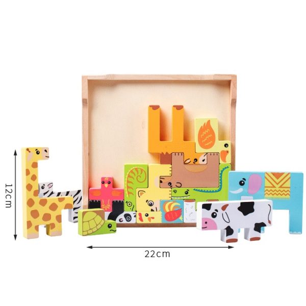 Children Early Education Intelligence Toys 3D Cube Blocks Cartoon Animal Puzzle, Cartoon Animal - Image 3