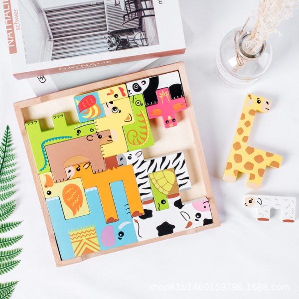 Children Early Education Intelligence Toys 3D Cube Blocks Cartoon Animal Puzzle, Cartoon Animal - Image 7