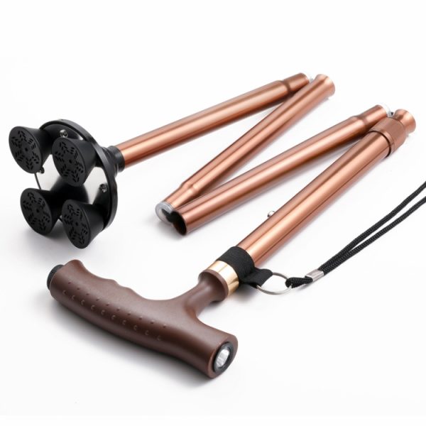 TBS-009 Four-Legged Folding Elderly Crutches Aluminum Alloy Light And Multifunctional Non-Slip Crutches With Light, TBS-009(Black), TBS-009(Brown) - Image 5
