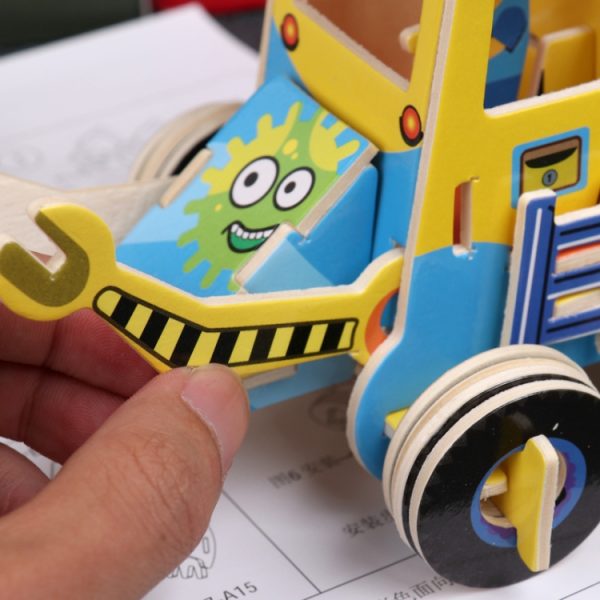 3 PCS 512 Children Wooden Assembled Car Engineering Vehicle Excavator Assembling Toy, Mining Vehicle, Forklift, Cleaners, Bulldozer, Excavator - Image 2