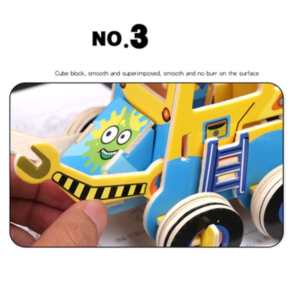 3 PCS 512 Children Wooden Assembled Car Engineering Vehicle Excavator Assembling Toy, Mining Vehicle, Forklift, Cleaners, Bulldozer, Excavator - Image 5