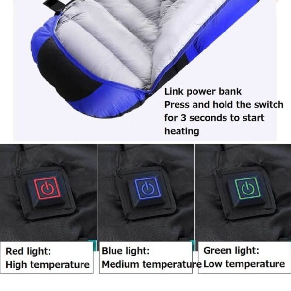 USB Electric Heating Down Cotton Sleeping Bag 3-speed Temperature Adjustment, (180+30)x75cm Blue, (180+30)x75cm Orange - Image 6