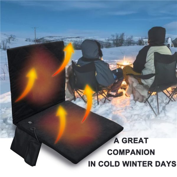 Outdoor Winter Camping Warm USB Heating Cushions With Backrest, With Backrest Khaki, With Backrest Black, With Backrest Gray - Image 6