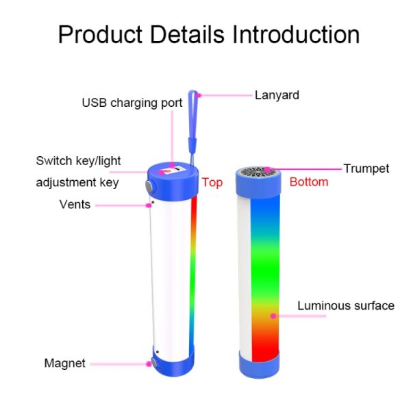 10W RGB Light Effect Bluetooth Magnetic Emergency Light with Audio Function - Image 3