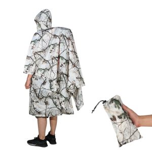 Outdoor 3-in-1 Rain Poncho Riding Backpack Cover Camping Canopy Mat 2.1x1.43m, 2.1x1.43m (Snowfield Camouflage)