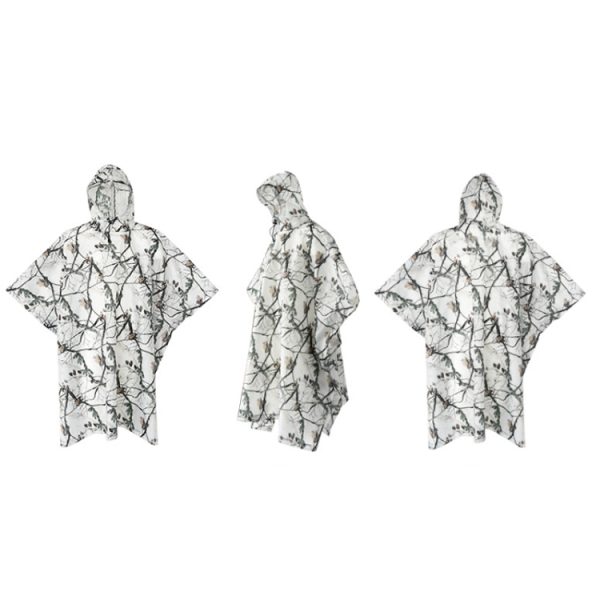 Outdoor 3-in-1 Rain Poncho Riding Backpack Cover Camping Canopy Mat 2.1x1.43m, 2.1x1.43m (Snowfield Camouflage) – Image 2
