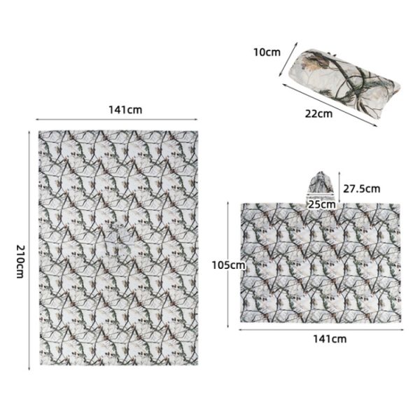 Outdoor 3-in-1 Rain Poncho Riding Backpack Cover Camping Canopy Mat 2.1x1.43m, 2.1x1.43m (Snowfield Camouflage) – Image 3