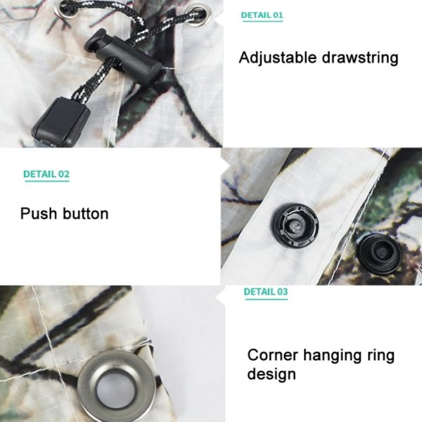 Outdoor 3-in-1 Rain Poncho Riding Backpack Cover Camping Canopy Mat 2.1x1.43m, 2.1x1.43m (Snowfield Camouflage) – Image 5