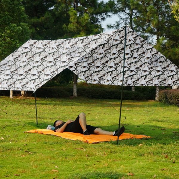 Outdoor 3-in-1 Rain Poncho Riding Backpack Cover Camping Canopy Mat 2.1x1.43m, 2.1x1.43m (Snowfield Camouflage) – Image 7