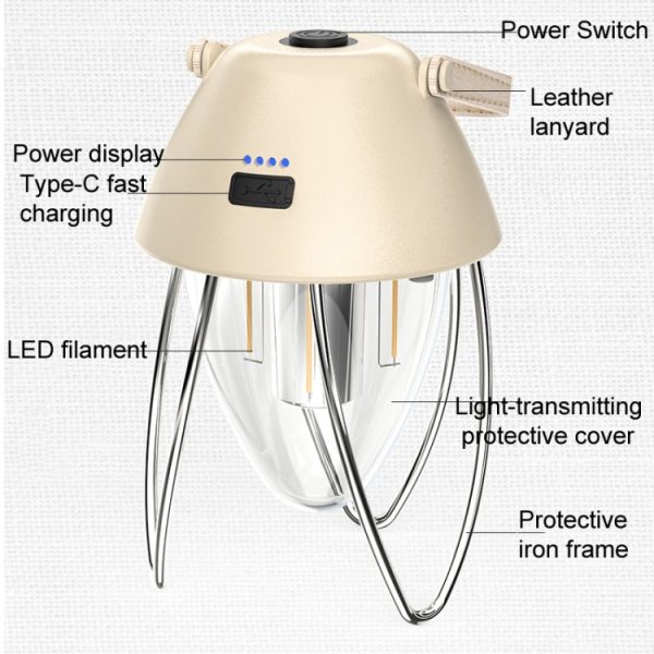 TG-ZP04401 Retro Camping Light Rechargeable Tricolor Light - Image 5