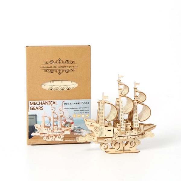 LG807 Ocean Sailboat 3D Wooden Puzzle Children Educational Toys DIY Handmade Ornaments – Image 2