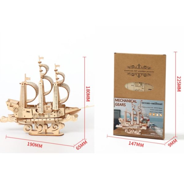 LG807 Ocean Sailboat 3D Wooden Puzzle Children Educational Toys DIY Handmade Ornaments – Image 3