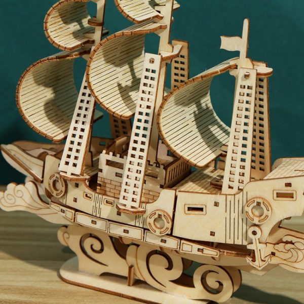 LG807 Ocean Sailboat 3D Wooden Puzzle Children Educational Toys DIY Handmade Ornaments – Image 5