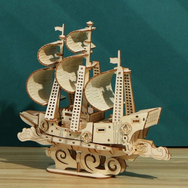 LG807 Ocean Sailboat 3D Wooden Puzzle Children Educational Toys DIY Handmade Ornaments – Image 6
